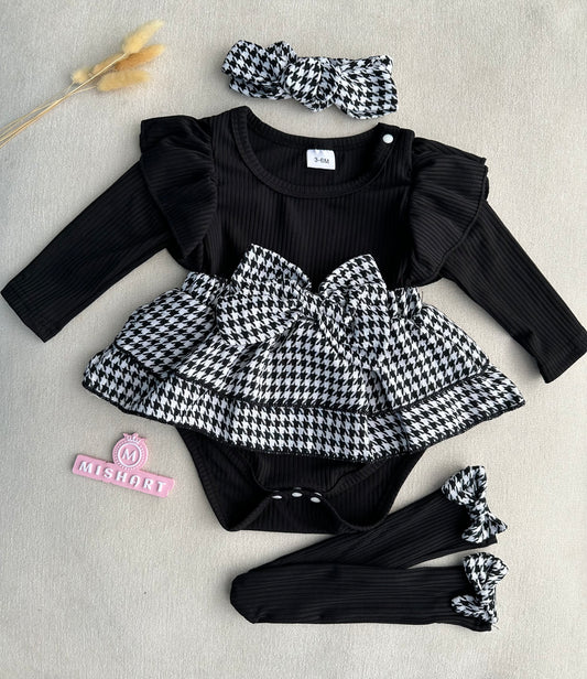 Black romper dress socks & headband