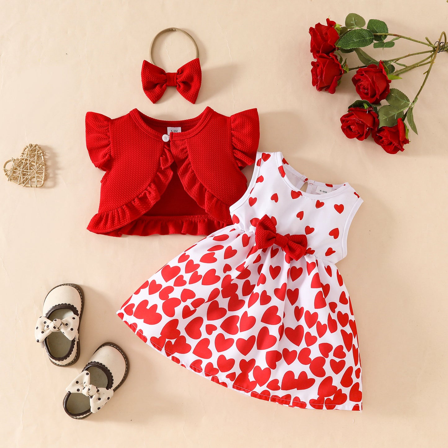 Red love cute dress with shrug & headband