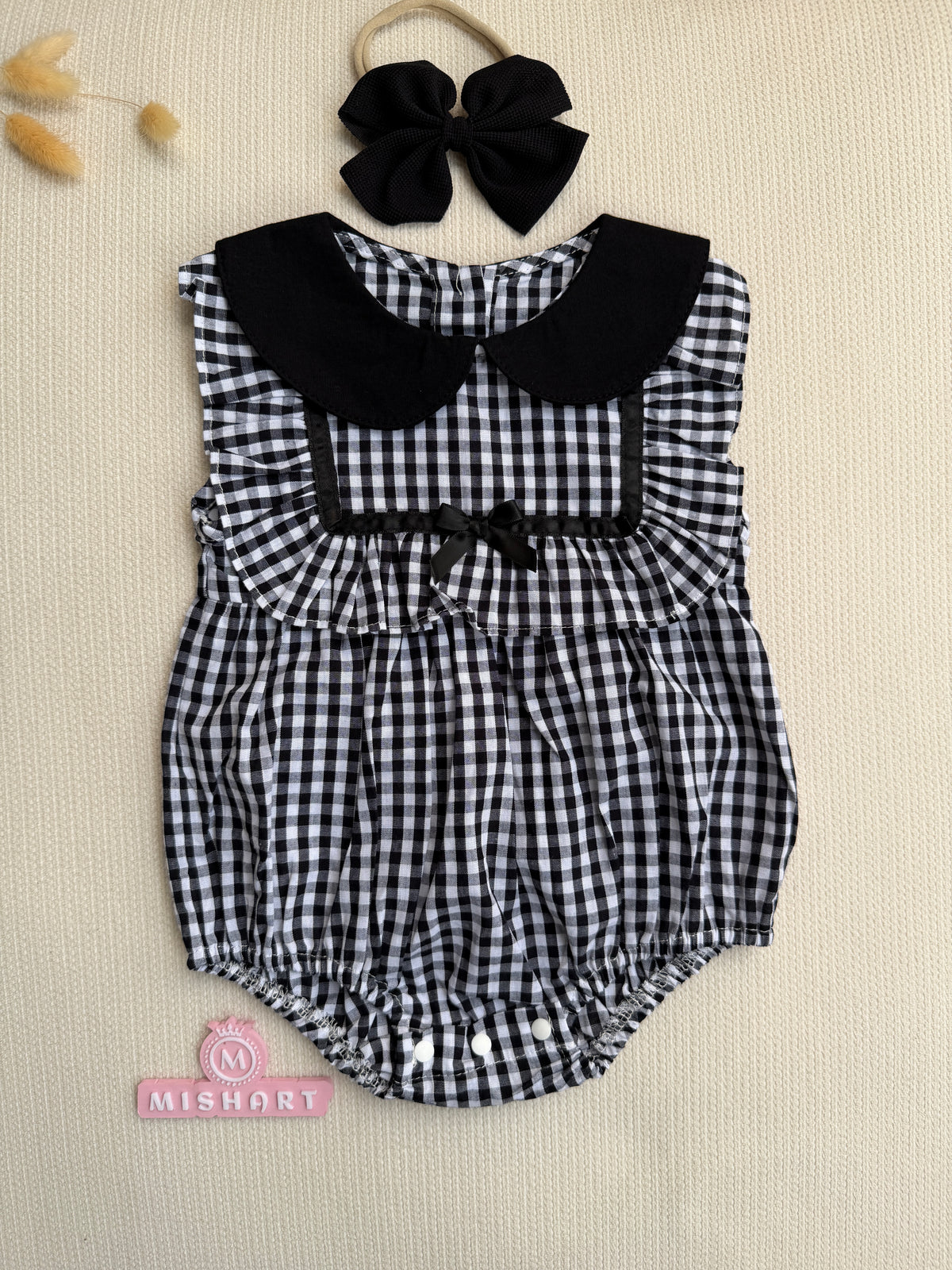 Black Gingham Princess romper set