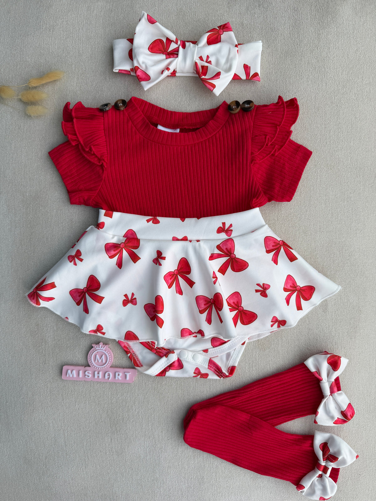 Red Bow Baby Girl Romper Set 🎀