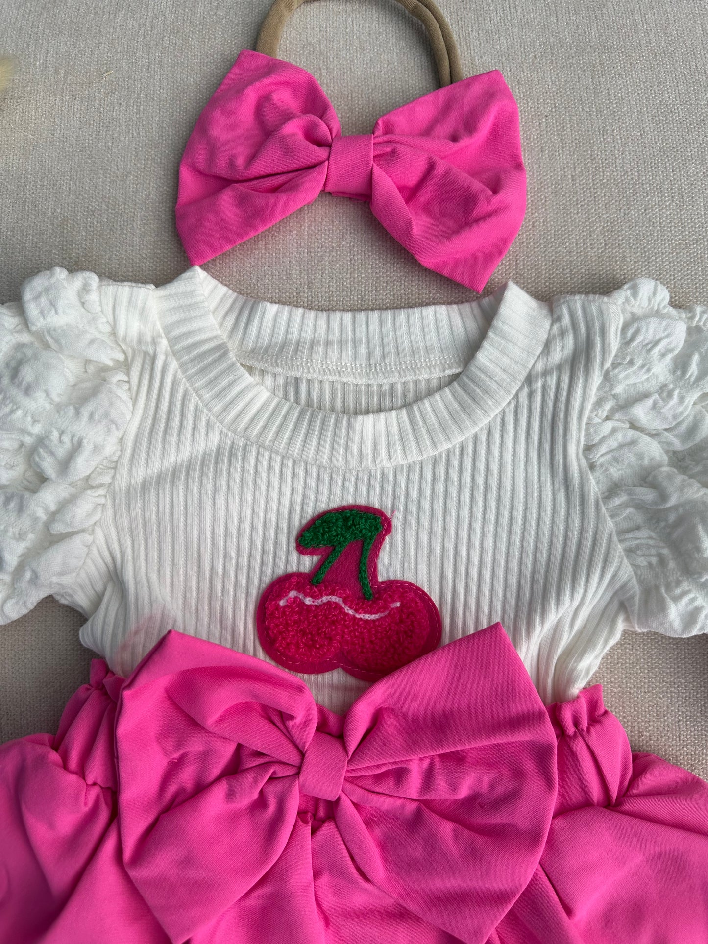 Beautiful pink cherry dress with socks & headband