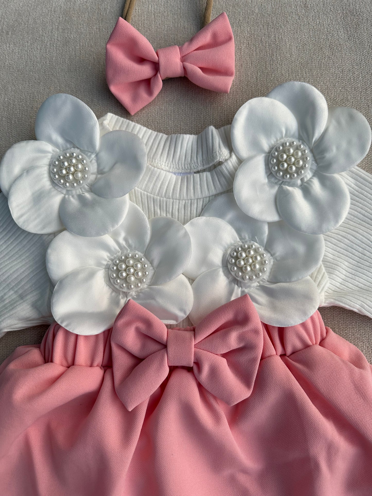 Cute 3D  Flower  romper with headband