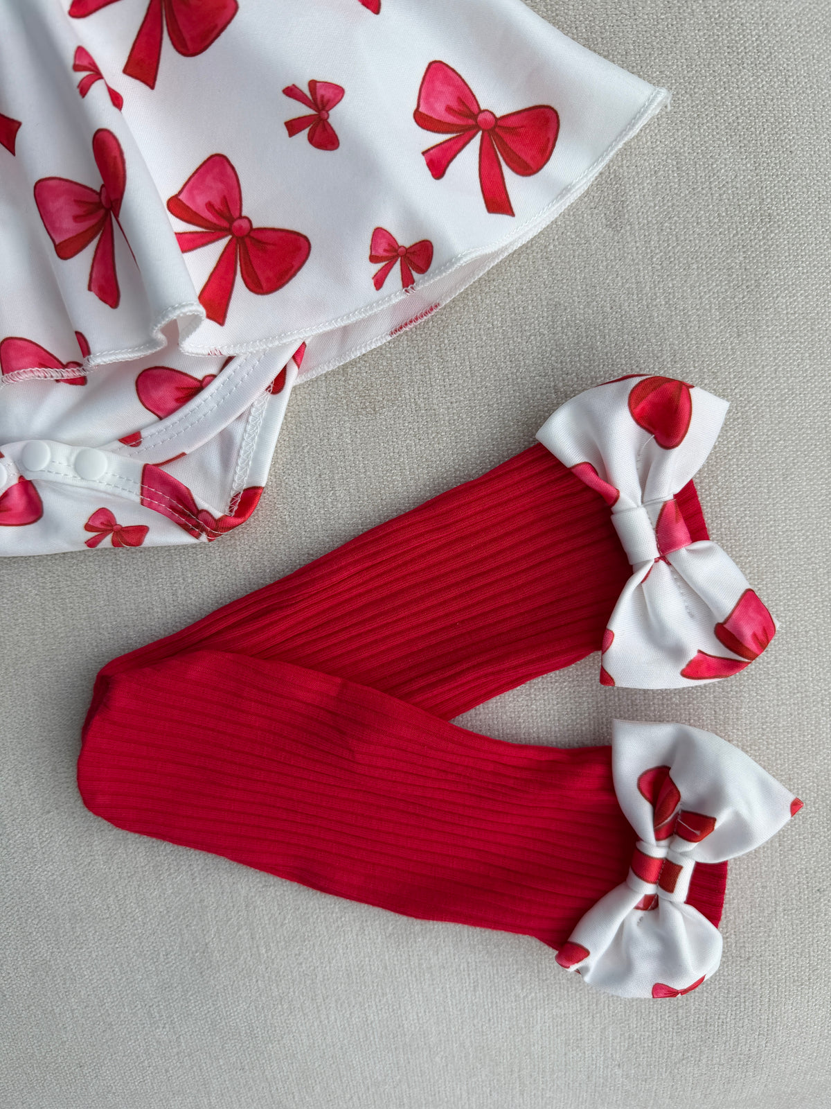 Red Bow Baby Girl Romper Set 🎀