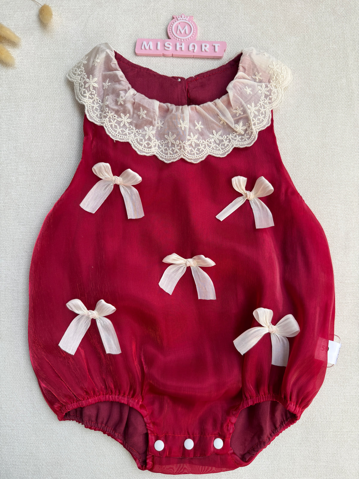 Maroon Bow Romper 🎀❤️