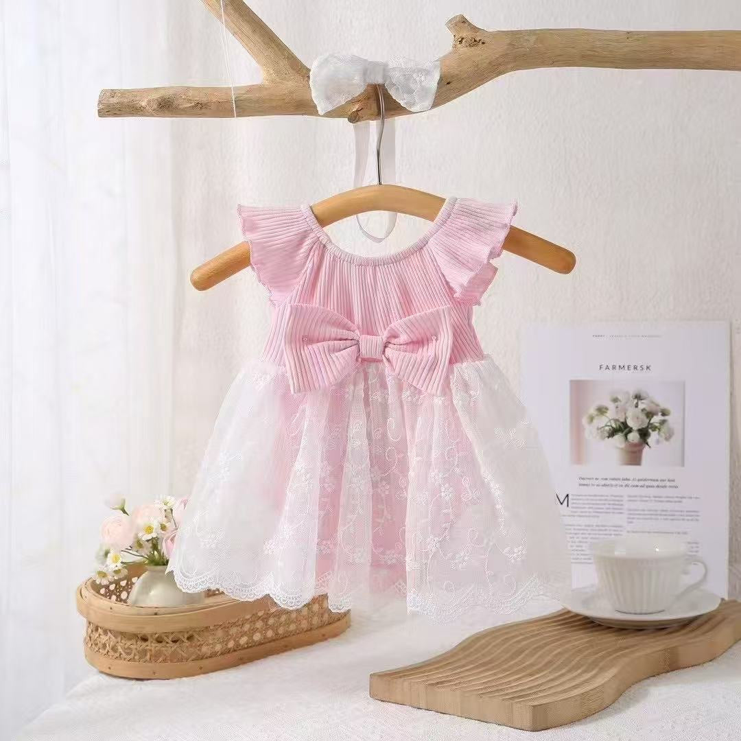 Cute romper embroidered dress  with headband