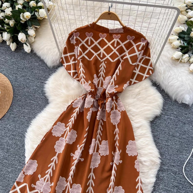 short-sleeved printed summer dress