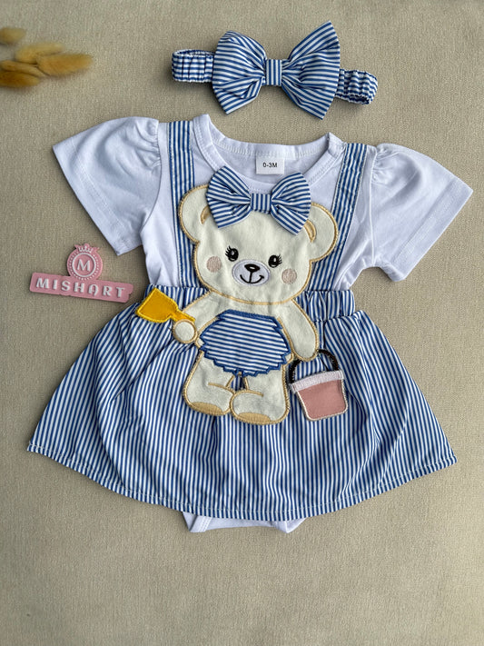 Bear stripe romper with headband