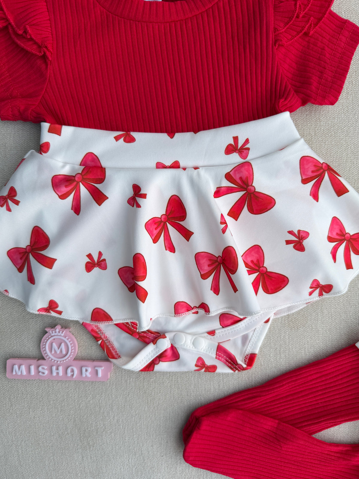 Red Bow Baby Girl Romper Set 🎀