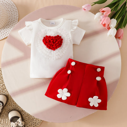 3D work ribbed top & pant set