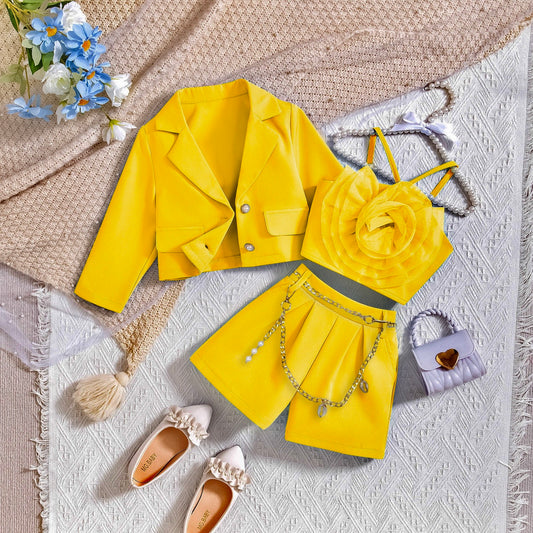 Yellow top pant & blazer set