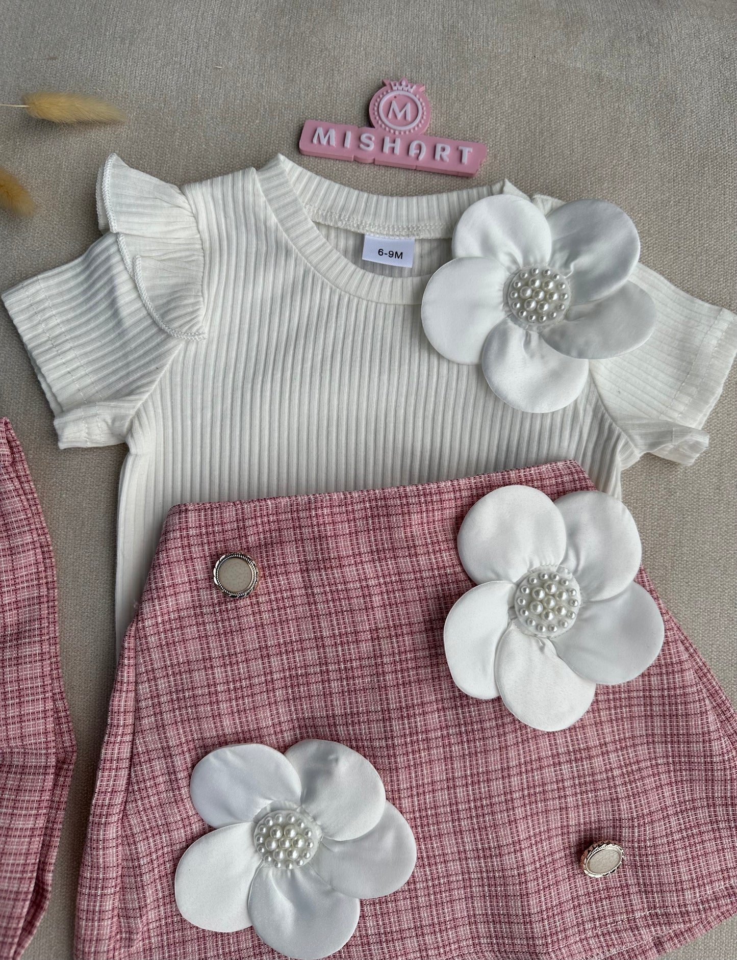 3D flower short skirt set