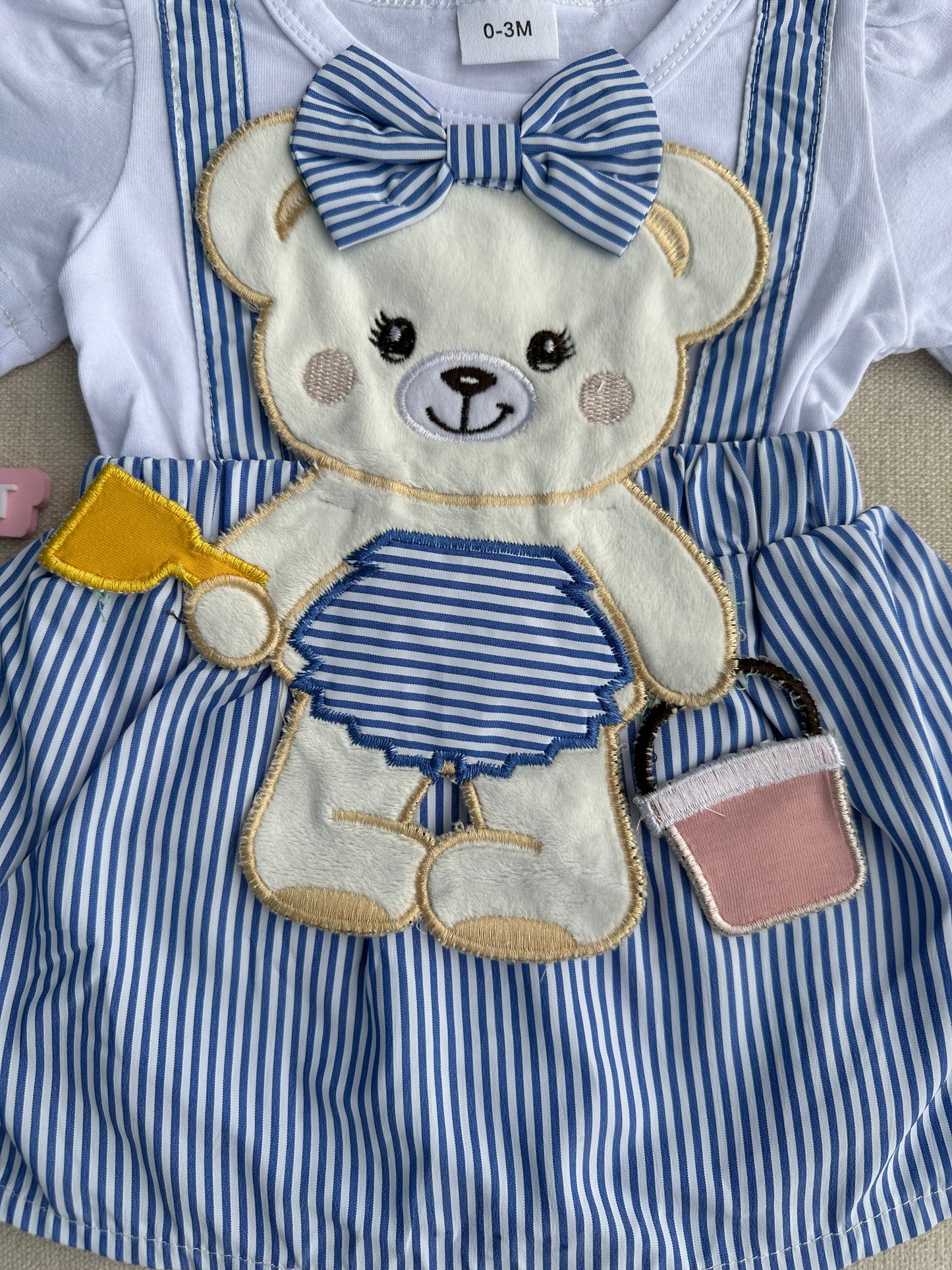 Bear stripe romper with headband