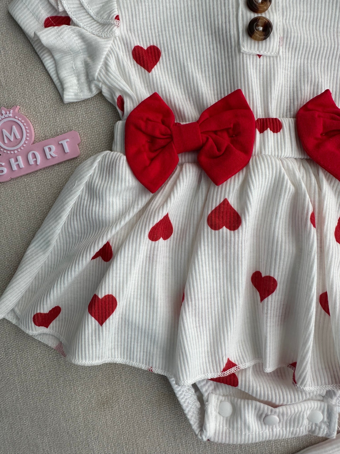 Love printed bow style romper , socks, ribbon headband