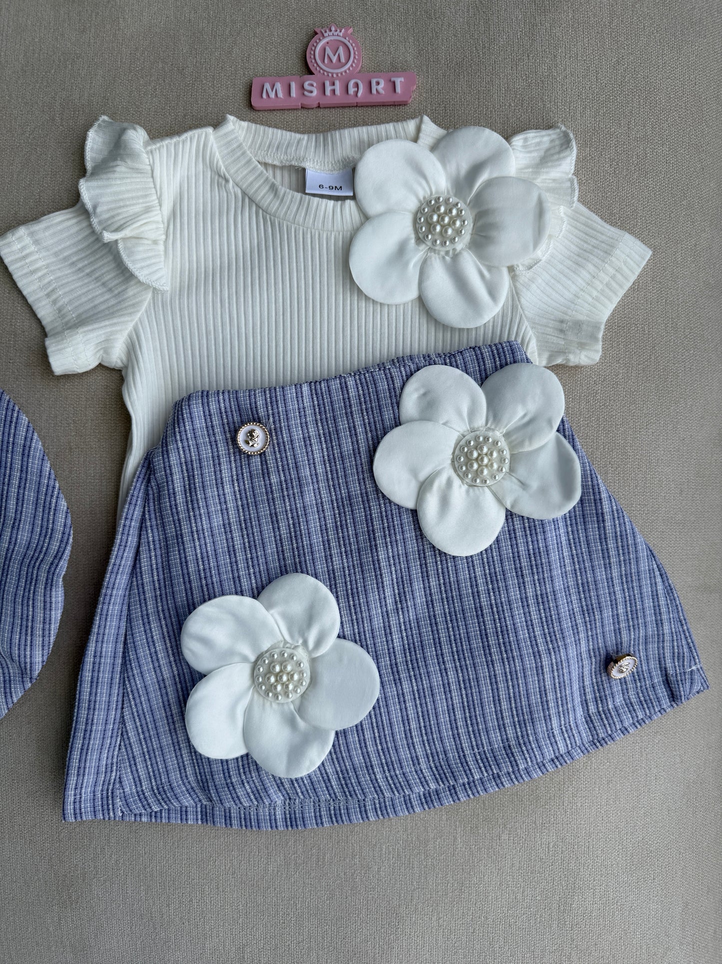 3D flower short skirt set