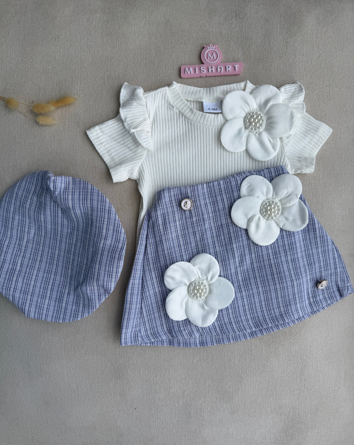 3D flower short skirt set