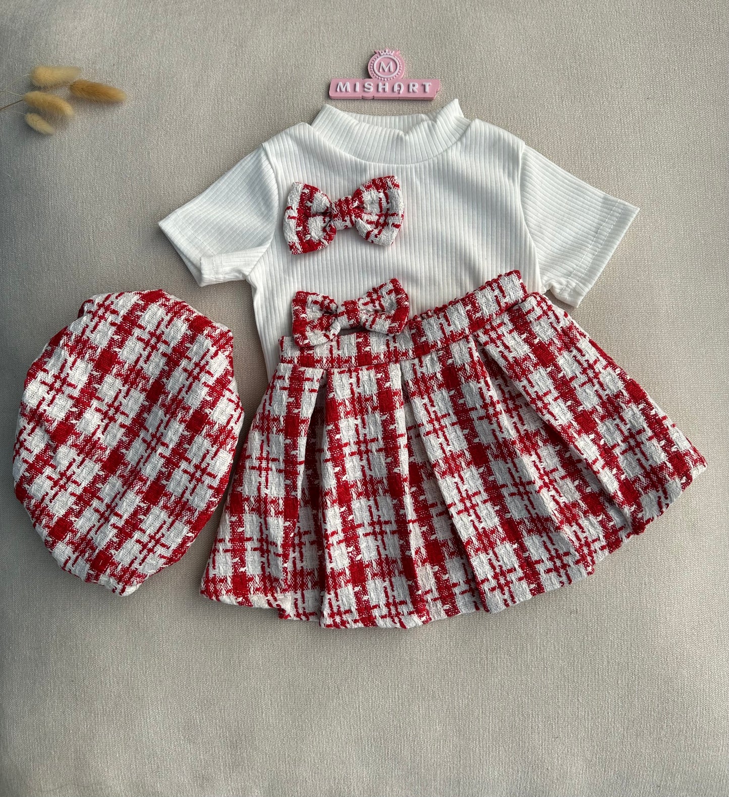 Elegant Red Tweed Baby Dress Set