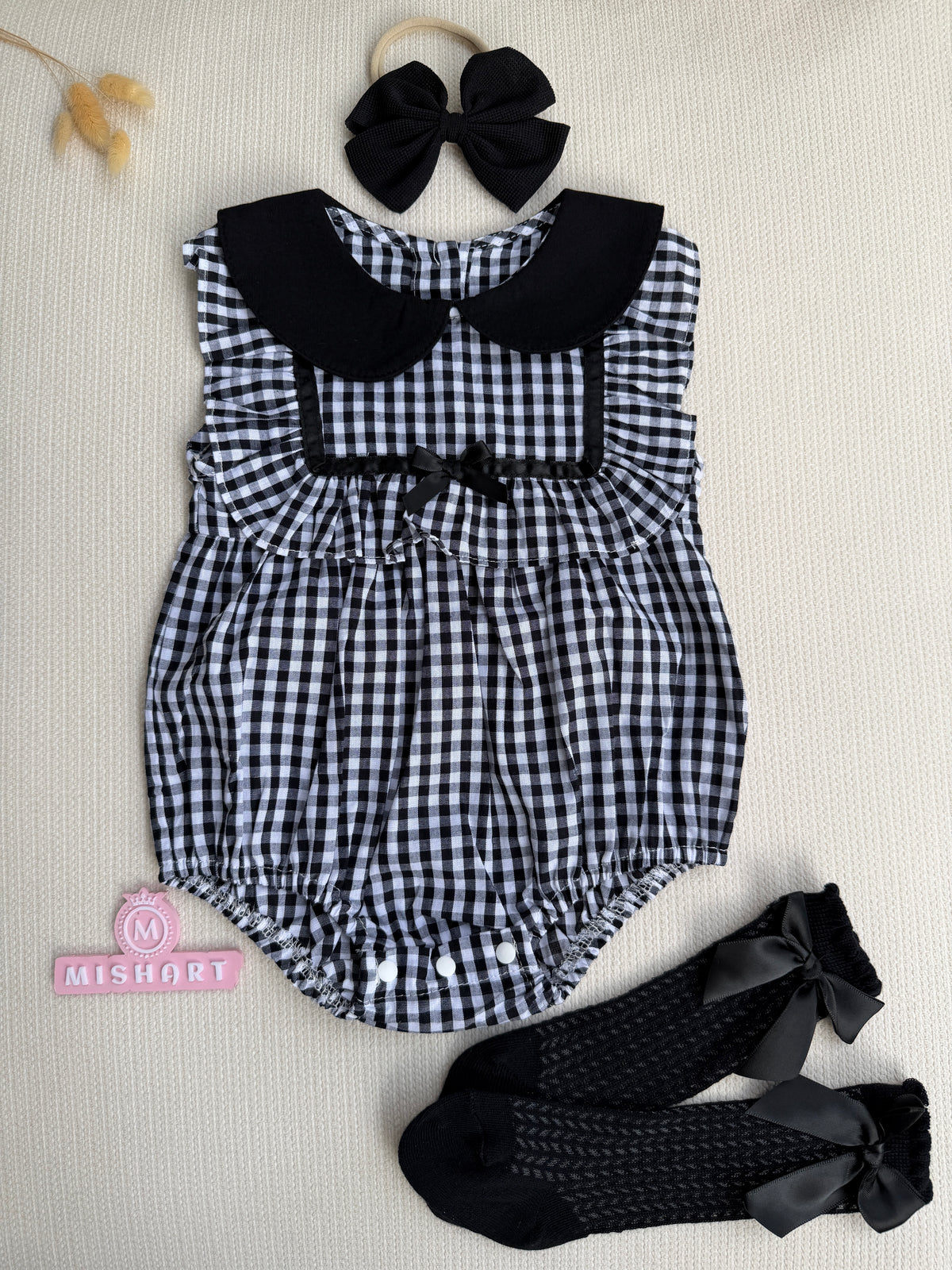 Black Gingham Princess romper set