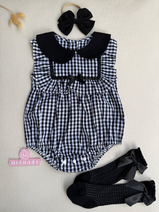 Black Gingham Princess romper set