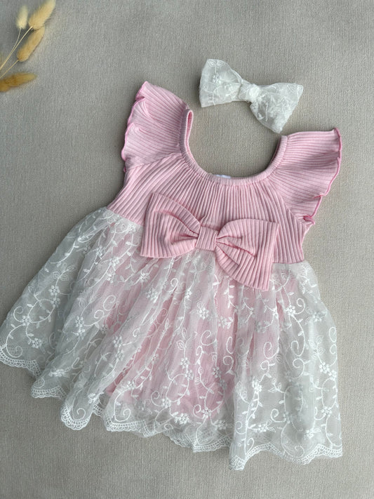 Cute romper embroidered dress  with headband