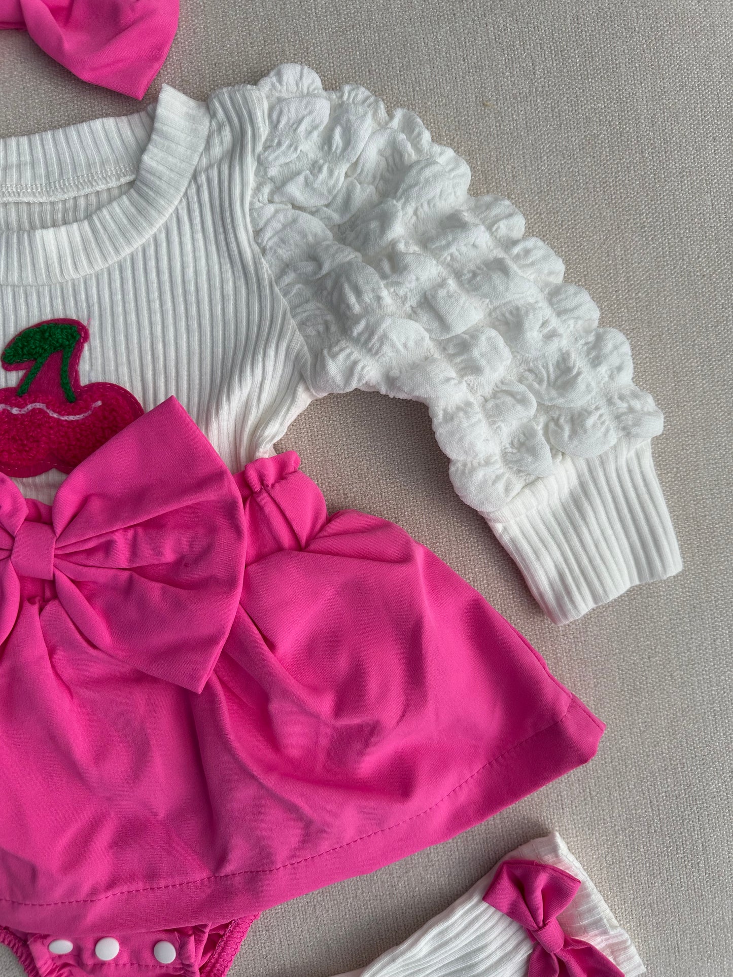 Beautiful pink cherry dress with socks & headband