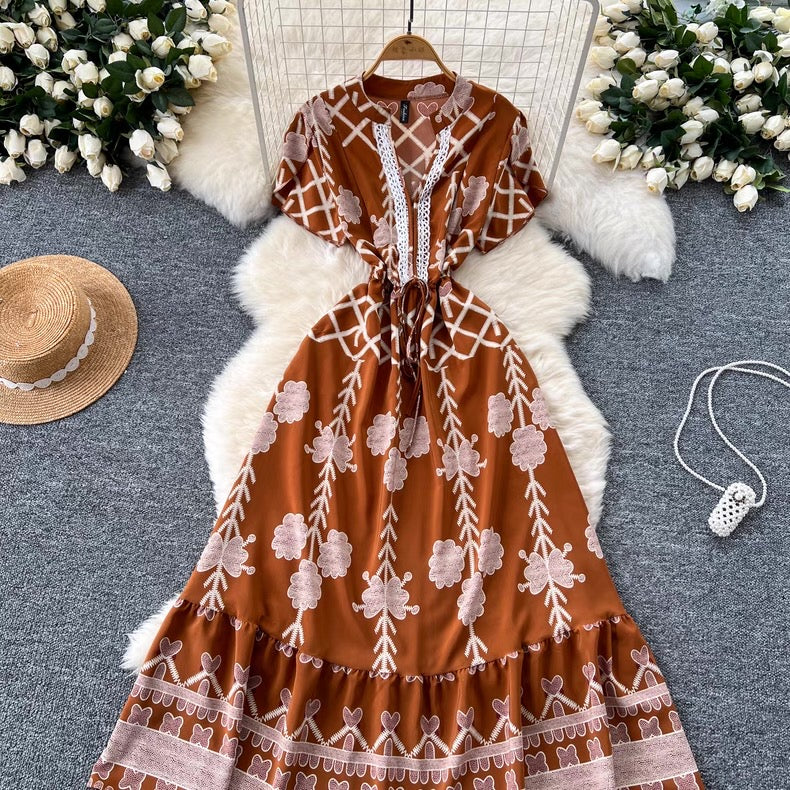short-sleeved printed summer dress