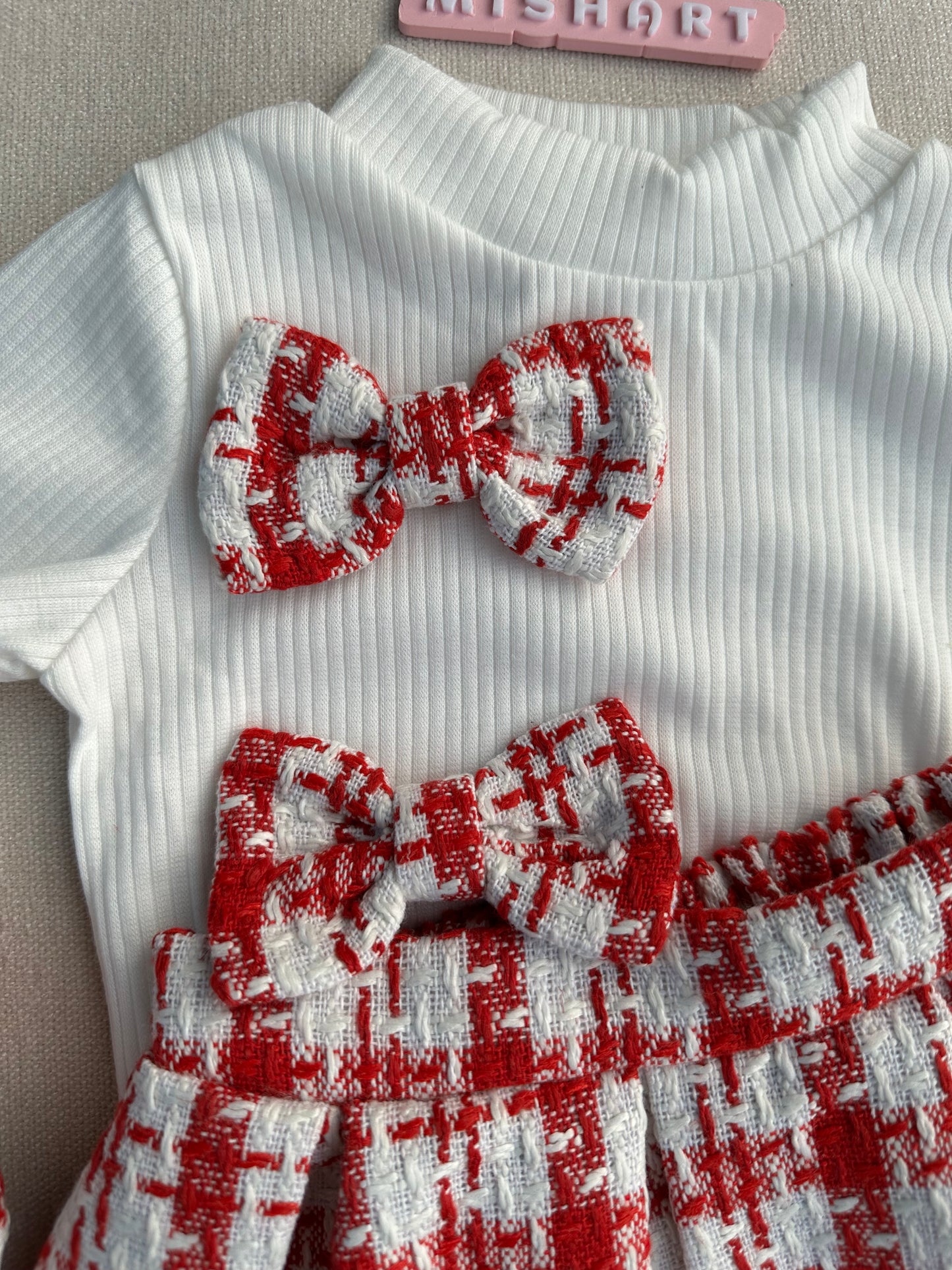 Elegant Red Tweed Baby Dress Set