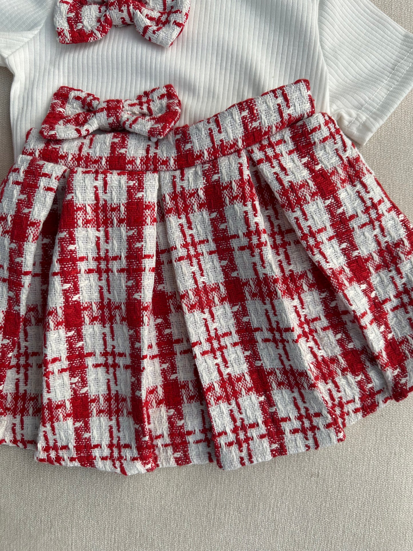 Elegant Red Tweed Baby Dress Set