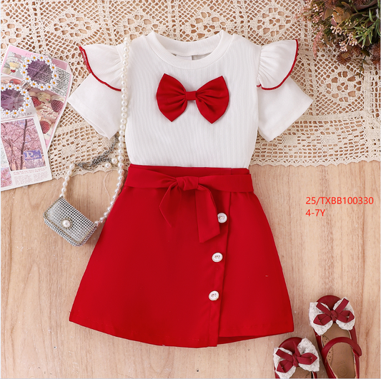 Bow design skirt , ribbon & top