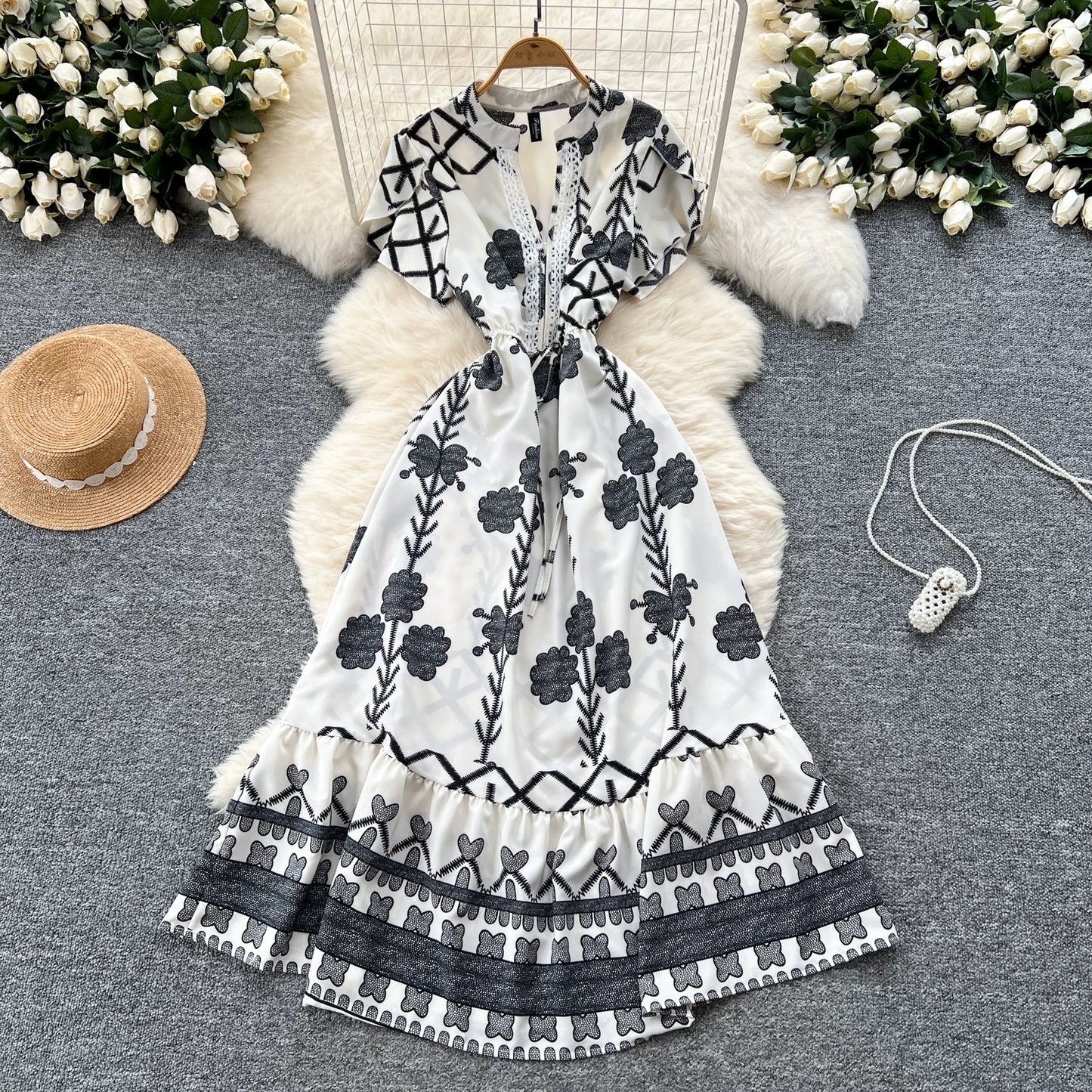 short-sleeved printed summer dress