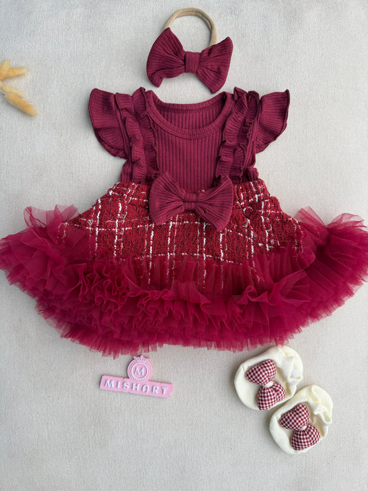 Berry Royale Ruffle Dress with socks