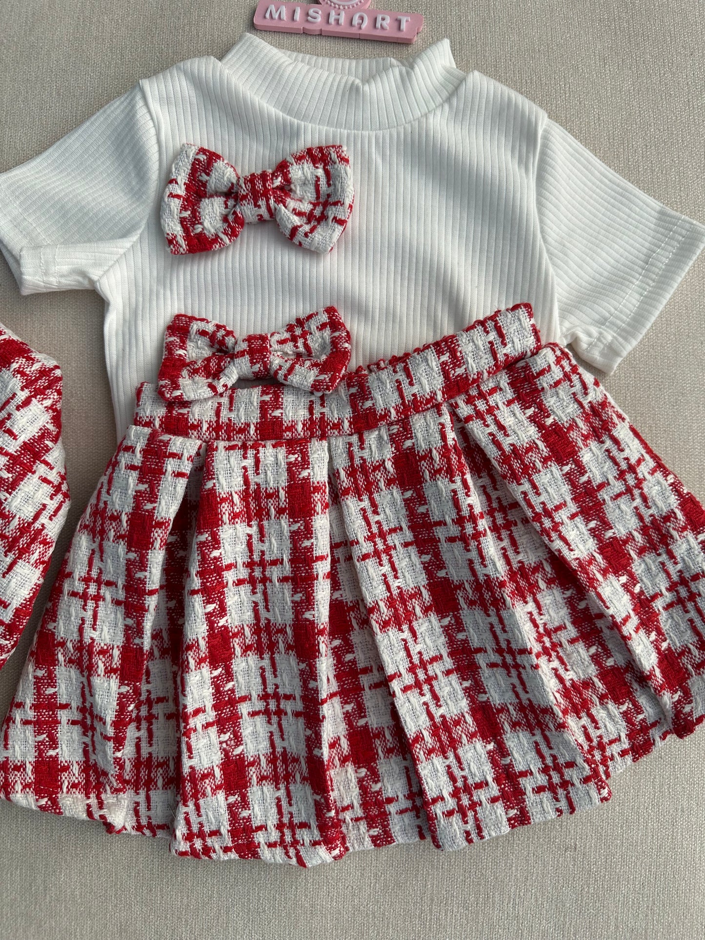 Elegant Red Tweed Baby Dress Set