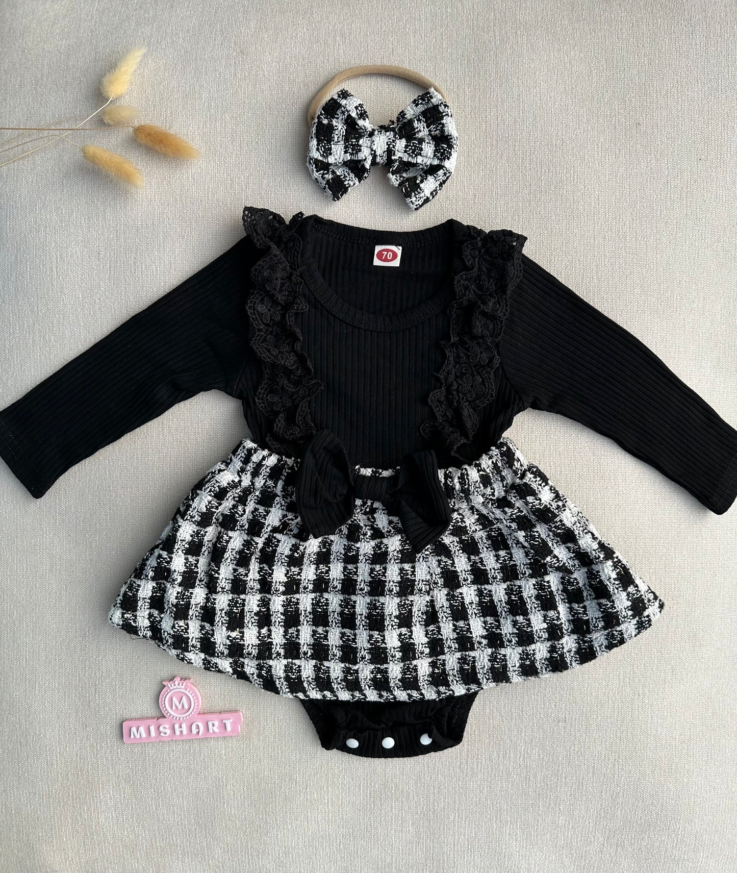 Tweed romper set with headband