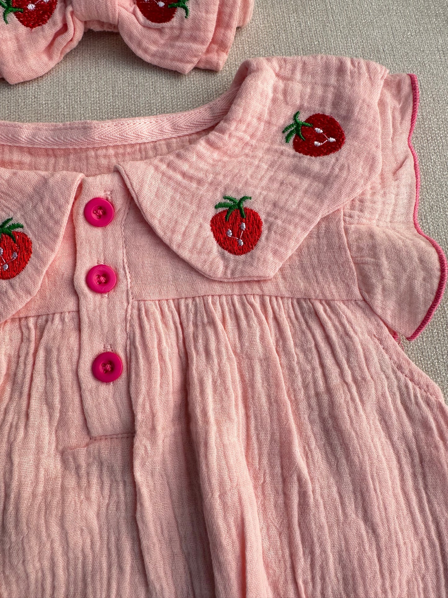 Organic cotton strawberry romper set