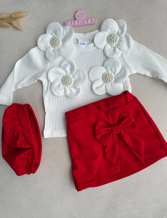 3D flower top & skirt with hat set