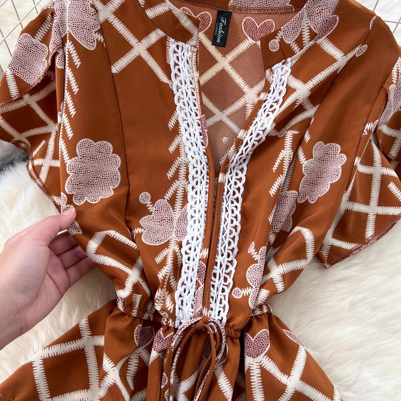 short-sleeved printed summer dress