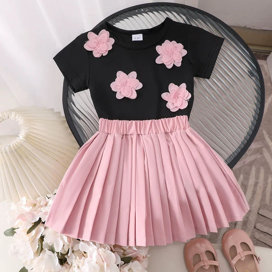 3D flower skirt & top set
