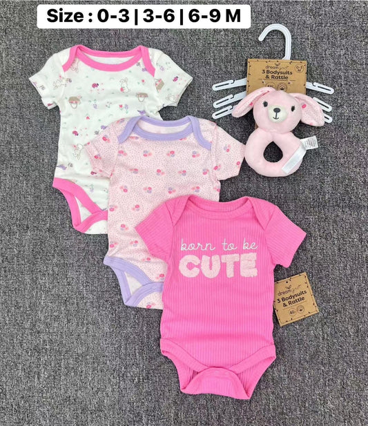 3pcs romper + 1 toy imported romper set for babies