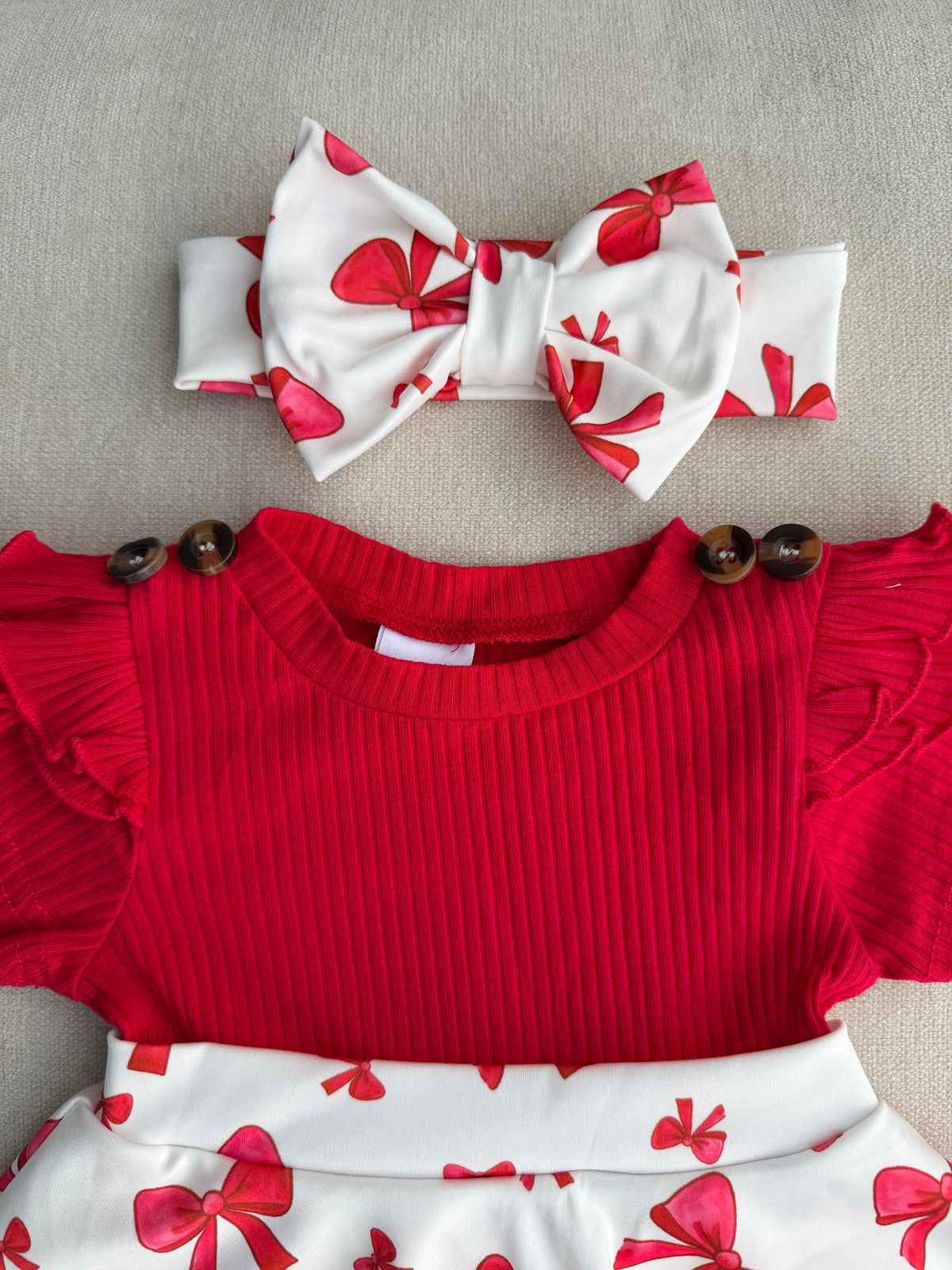 Red Bow Baby Girl Romper Set 🎀